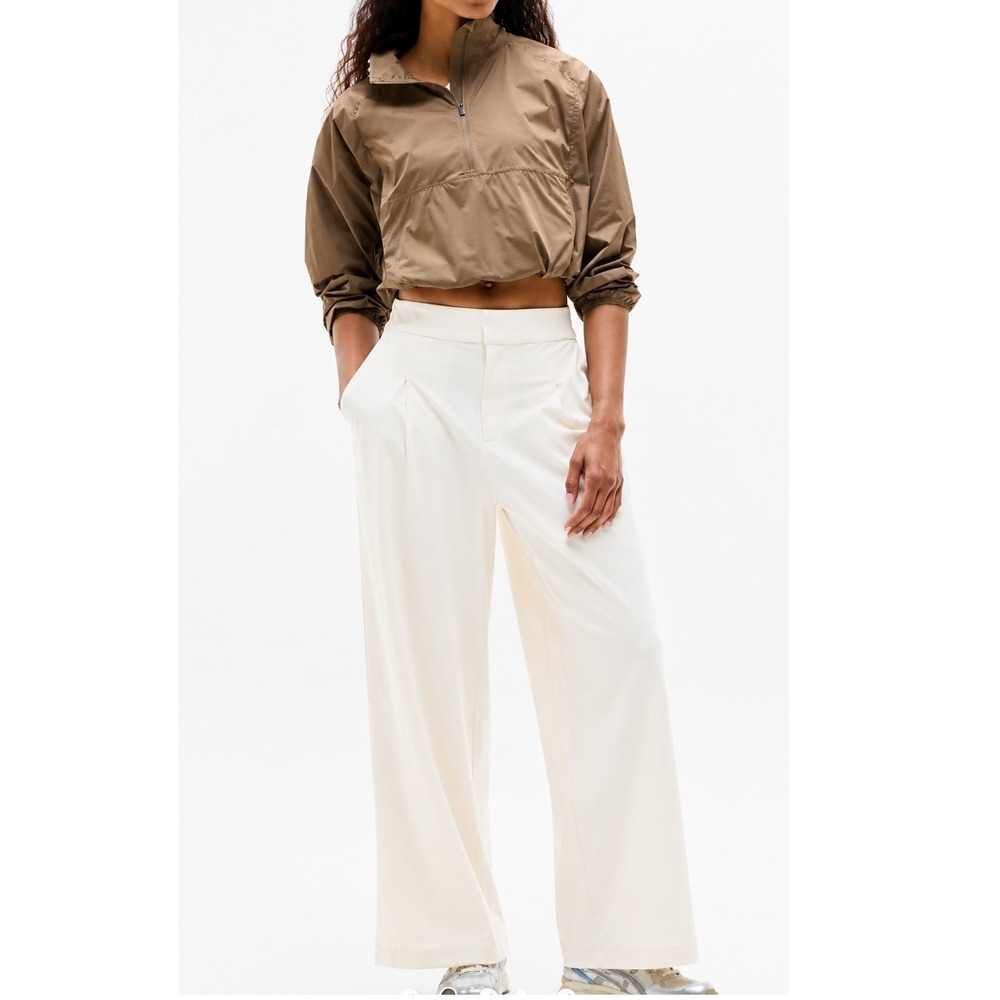 Athleta Cream Wide Leg Pull On Pants Size 14 Tall Travel Career Minimalist